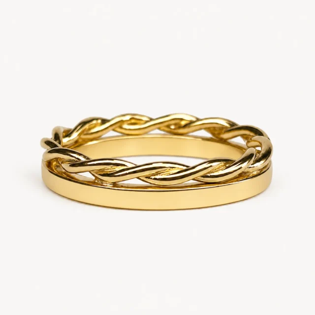 Alianza combinada con trenza de oro amarillo de 18 quilates