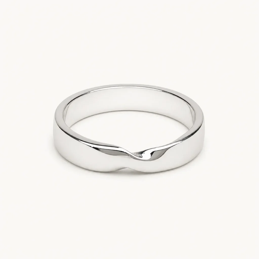 Alianza de boda plana de oro blanco con diseu00f1o infinito