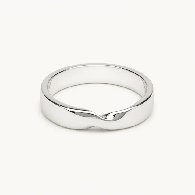 Alianza de boda plana de oro blanco con diseño infinito