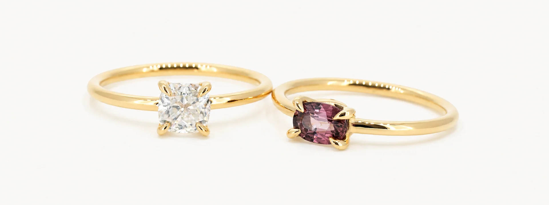 Solitarios de oro amarillo de 18K con diamantes