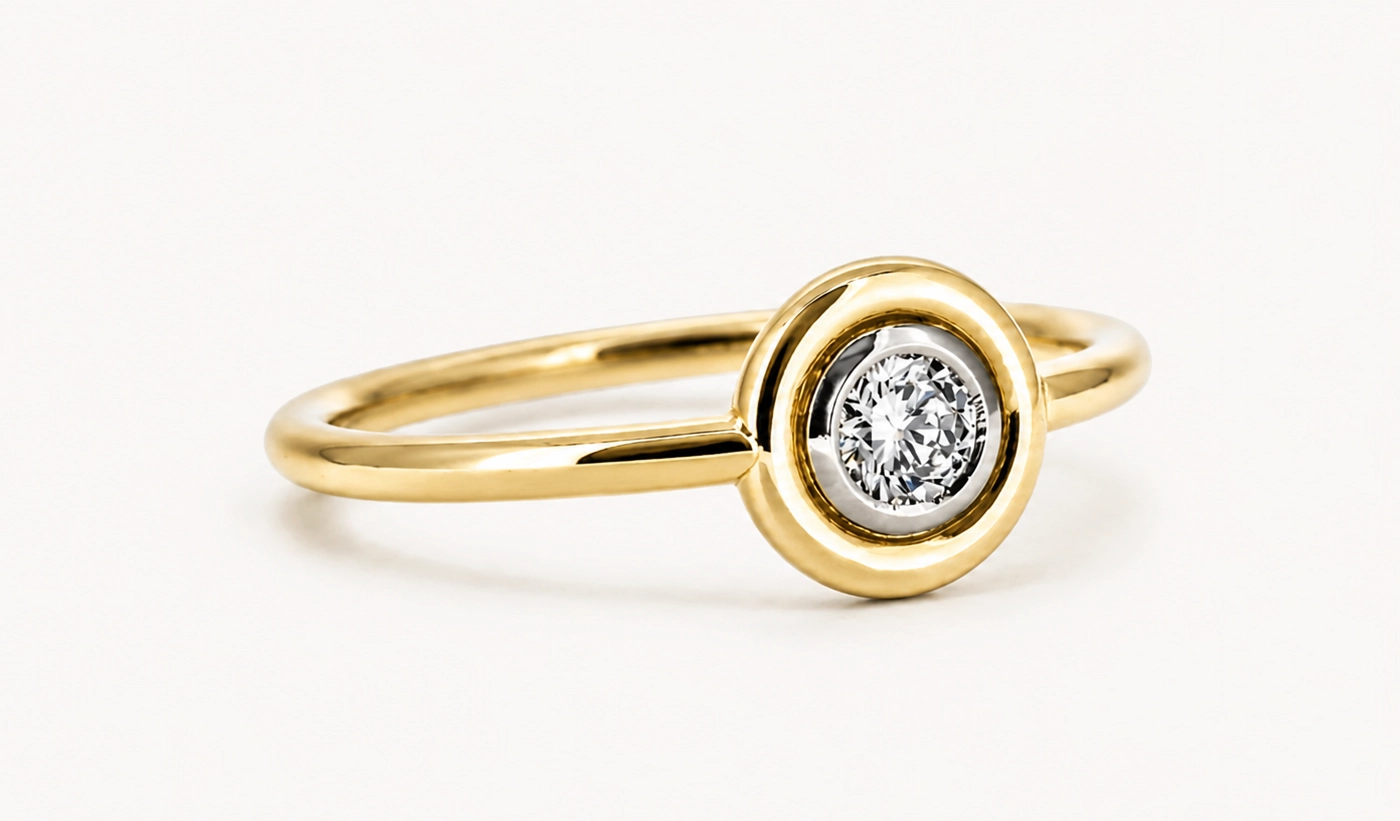 Solitario de oro amarillo y blanco de 18 quilates con diamante natural