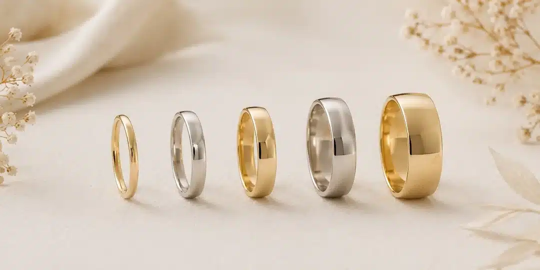 Alianzas de boda de diferentes anchuras y acabados