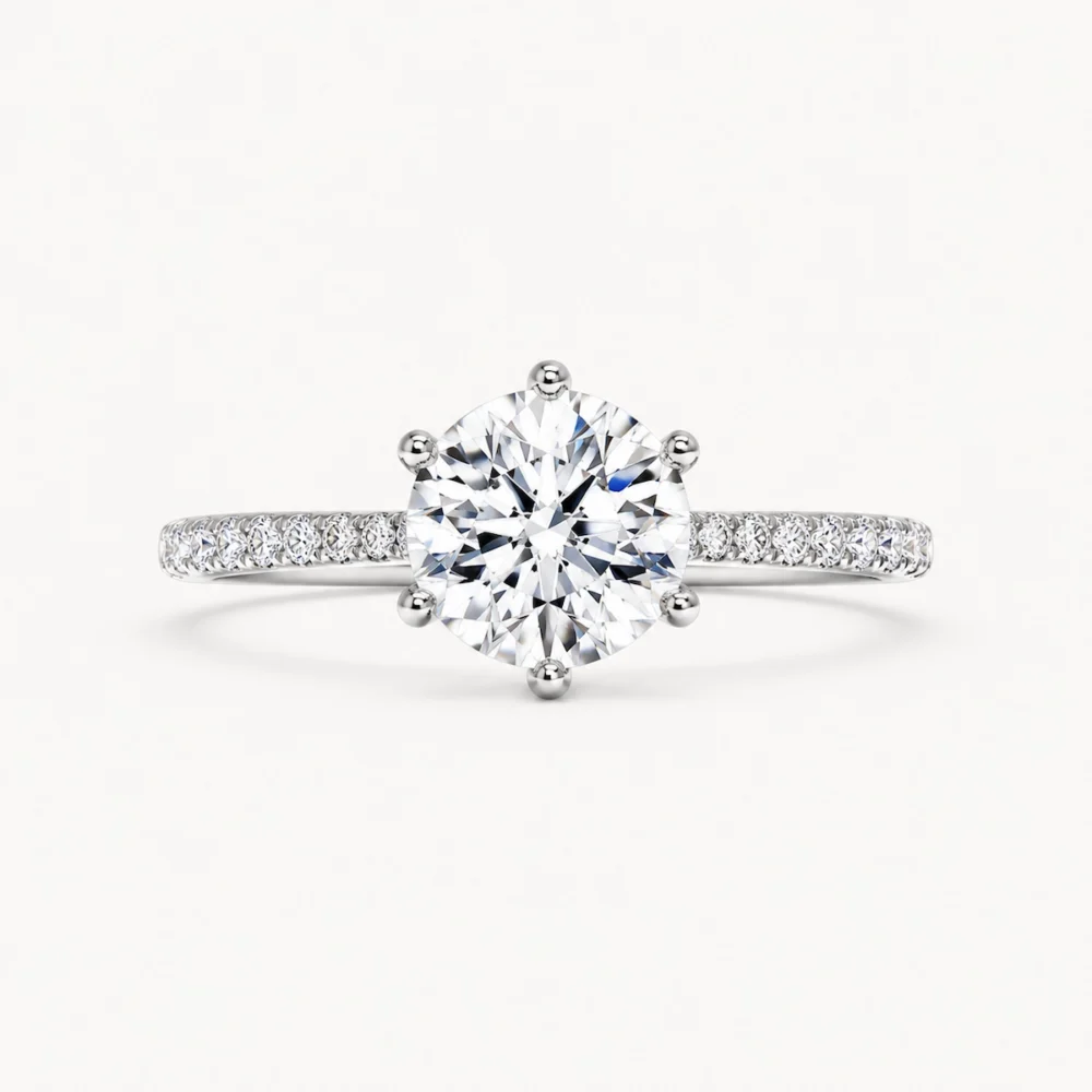 Solitario de platino con diamante de laboratorio de 1,80 ct y diamantes laterales